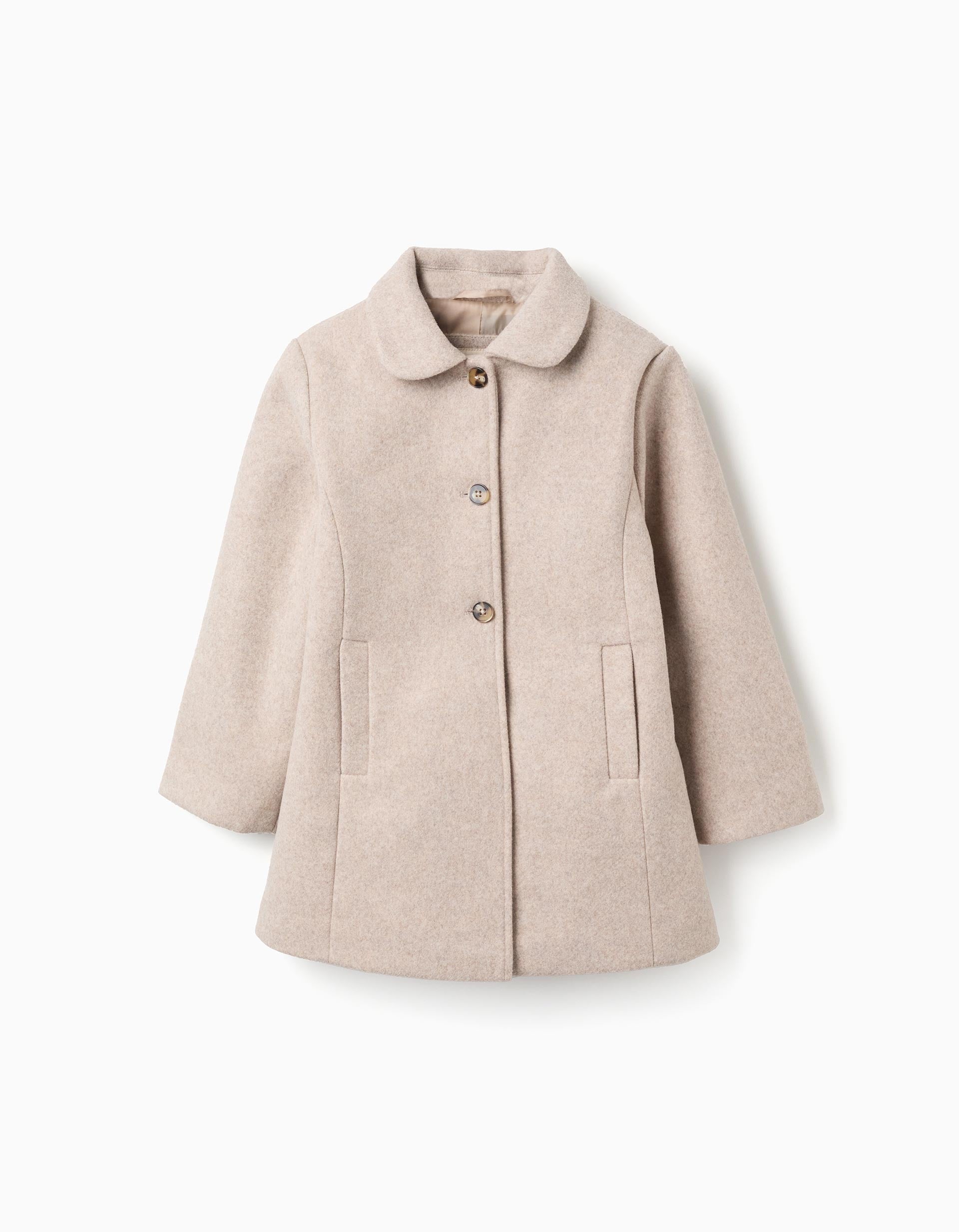 Wool effect coat with lining You&Me for girls, beige