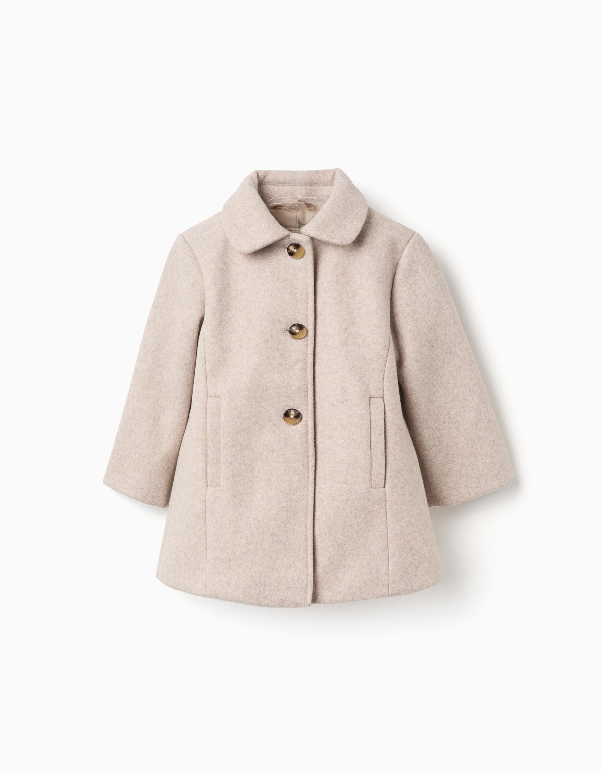 Wool effect coat with lining You&Me for baby girls, beige