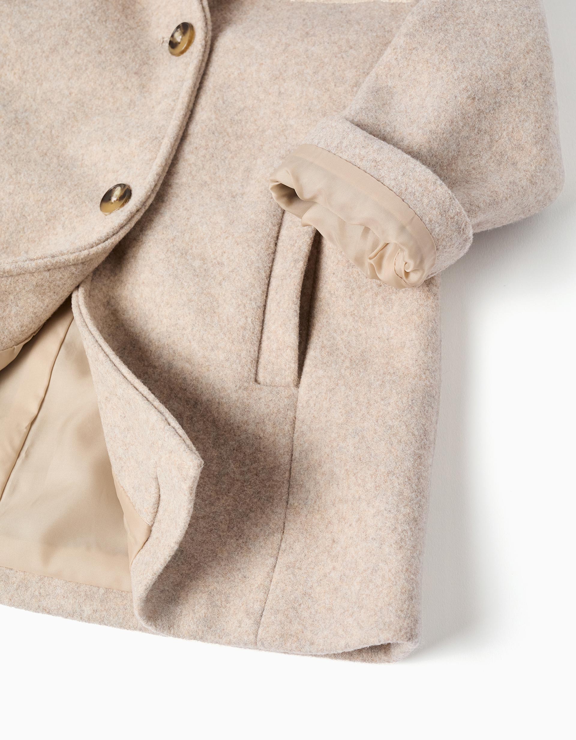 Wool effect coat with lining You&Me for baby girls, beige