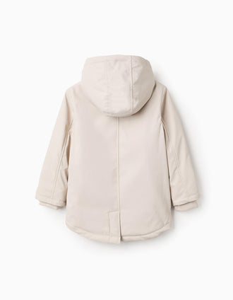 Parka de Goma con Capucha y Forro en Jersey para Niño, Beige