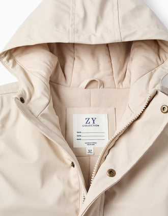 Parka de Goma con Capucha y Forro en Jersey para Niño, Beige