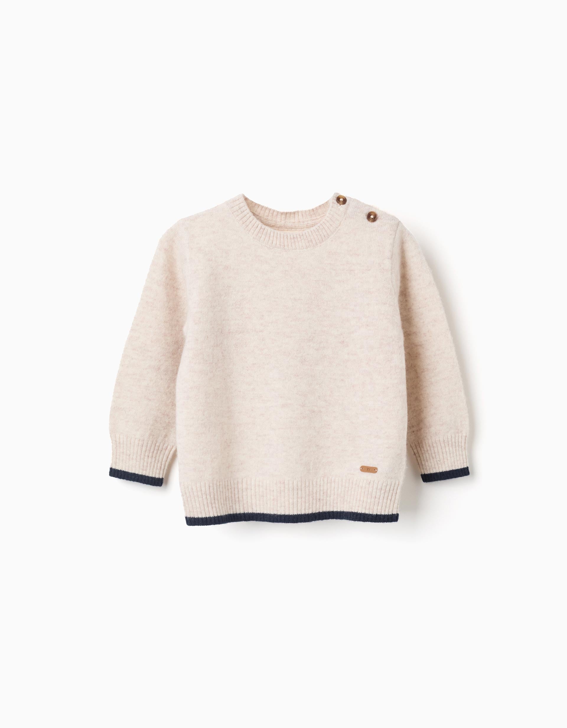 Knitted jumper in a wool blend for baby boys, beige/dark blue