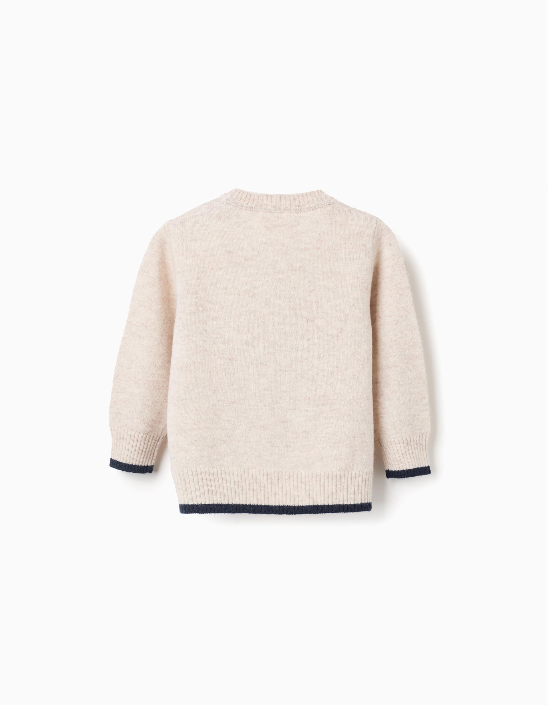 Knitted jumper in a wool blend for baby boys, beige/dark blue