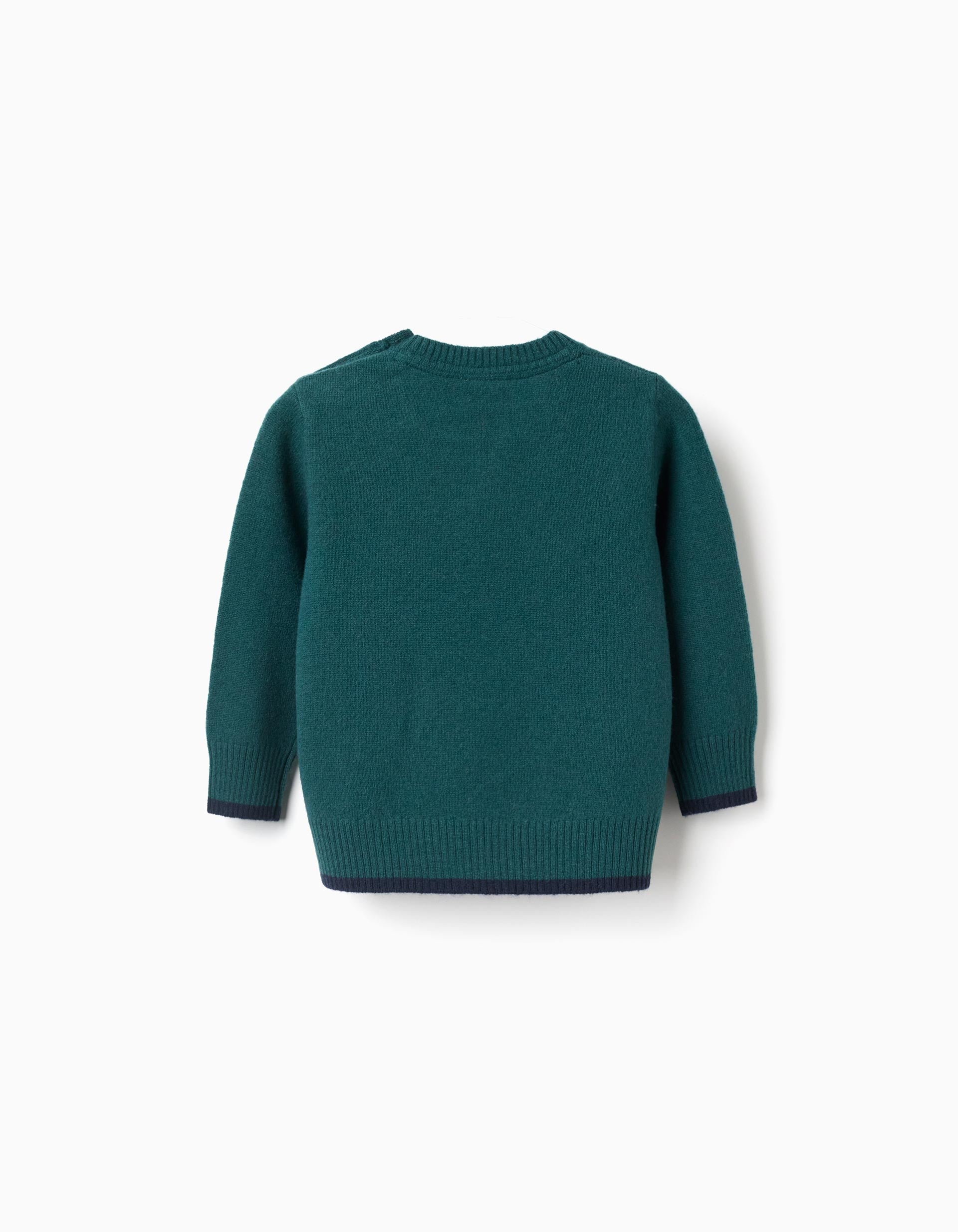 Knitted jumper in a wool blend You&Me for baby boys, green/dark blue
