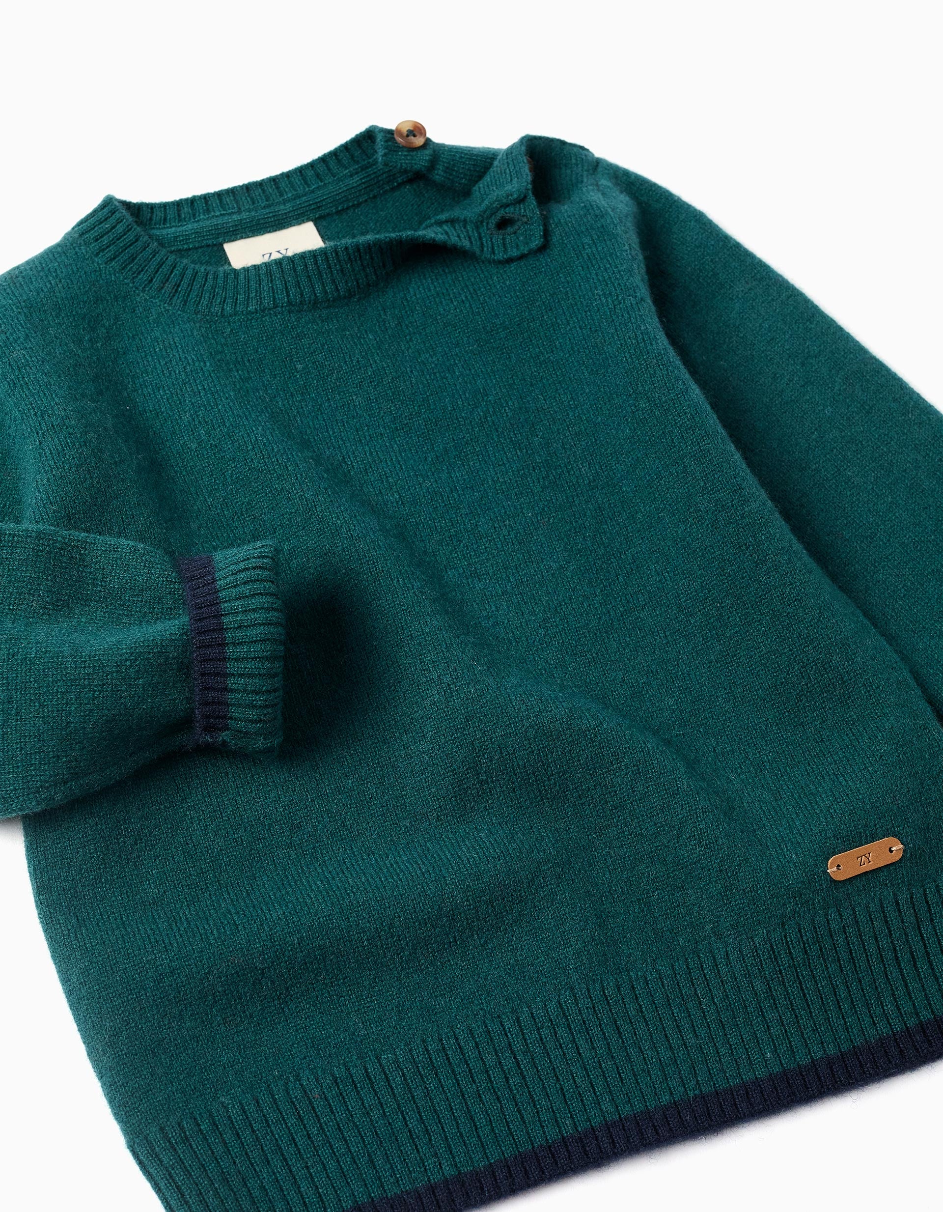 Knitted jumper in a wool blend You&Me for baby boys, green/dark blue