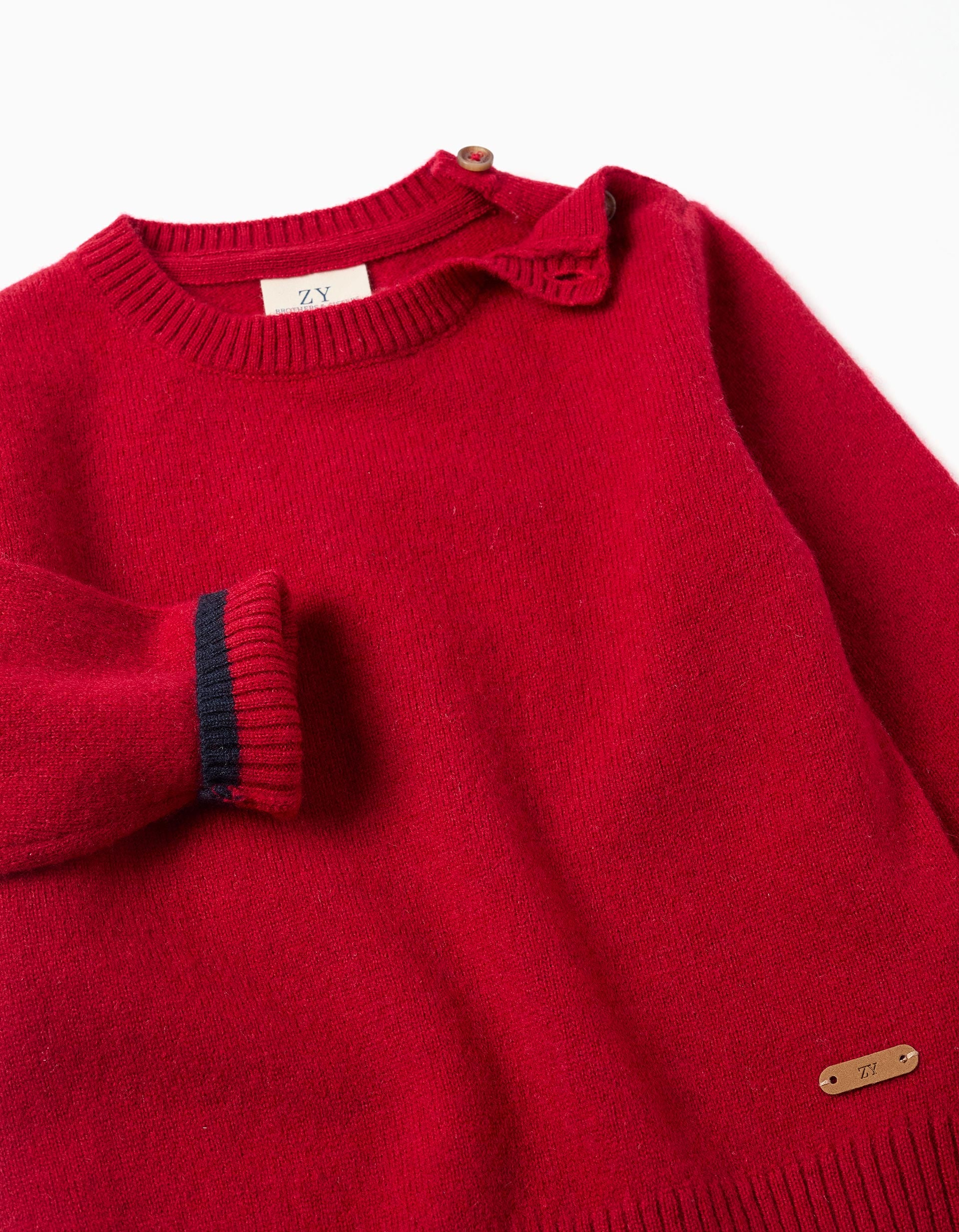 Knitted jumper in a wool blend for baby boys, red/dark blue