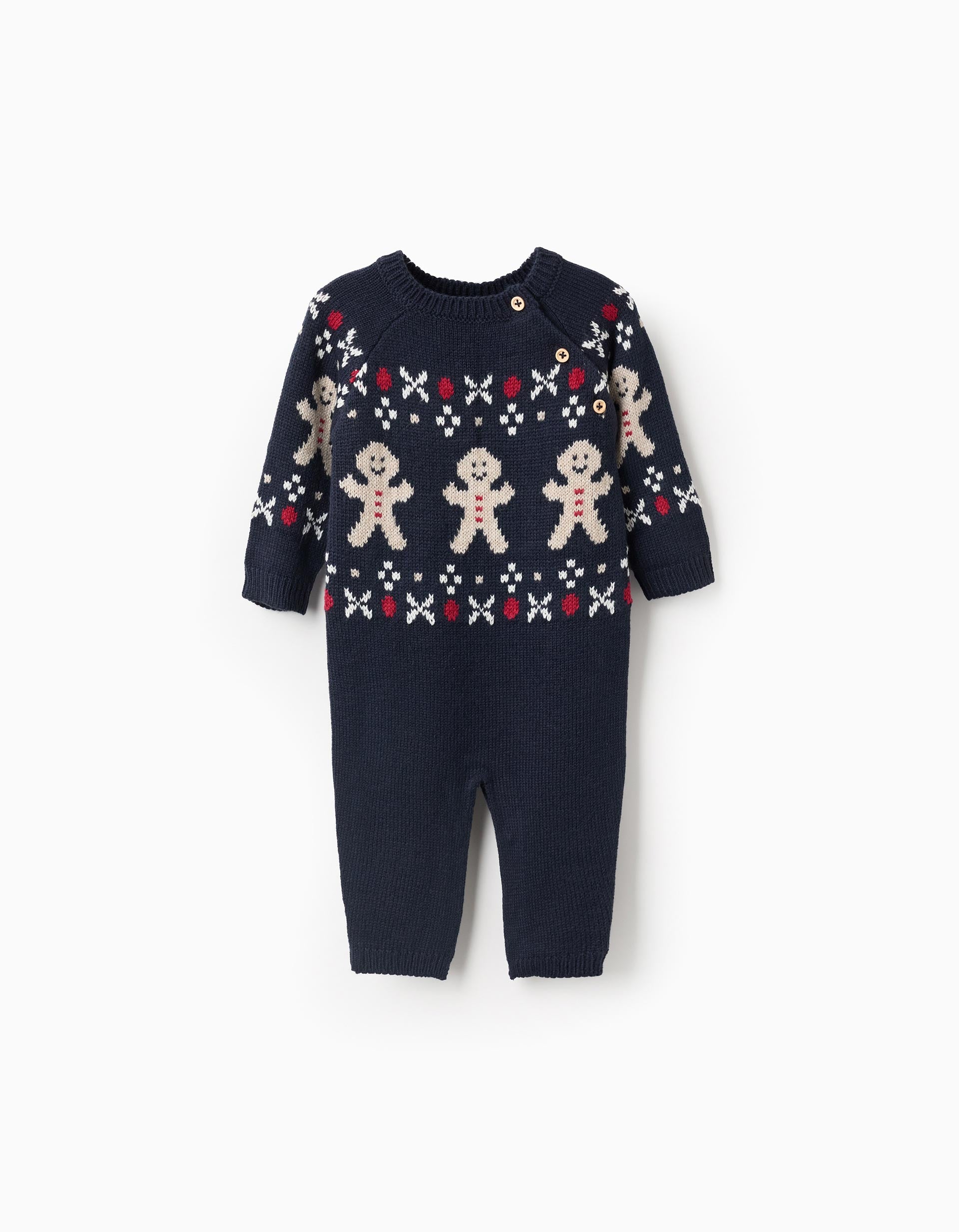 Knitted babygrow with jacquard for newborn boys, dark blue