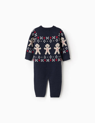 Babygrow de malha com jacquard para recém-nascido, azul-escuro