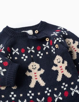 Babygrow de malha com jacquard para recém-nascido, azul-escuro
