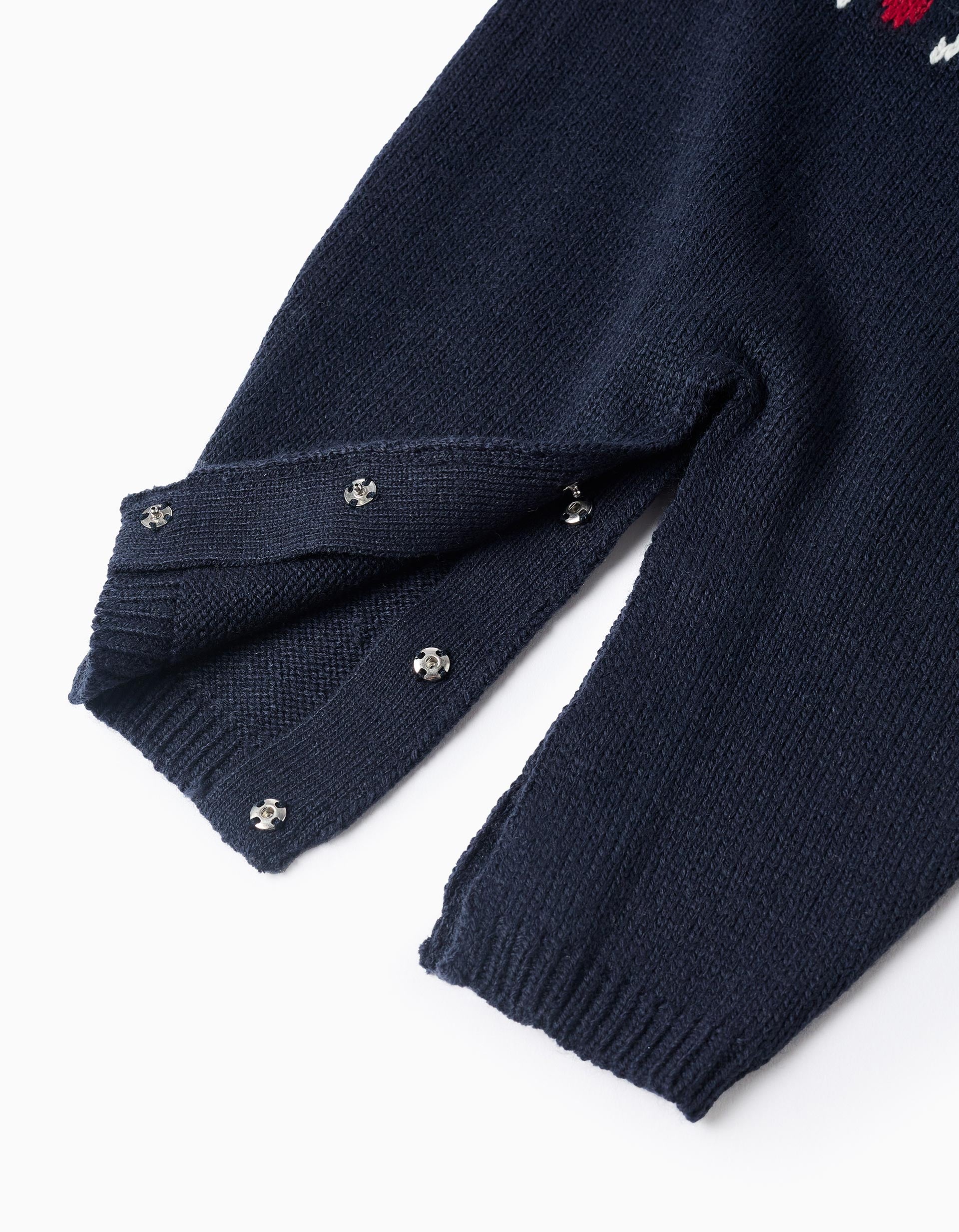 Knitted babygrow with jacquard for newborn boys, dark blue