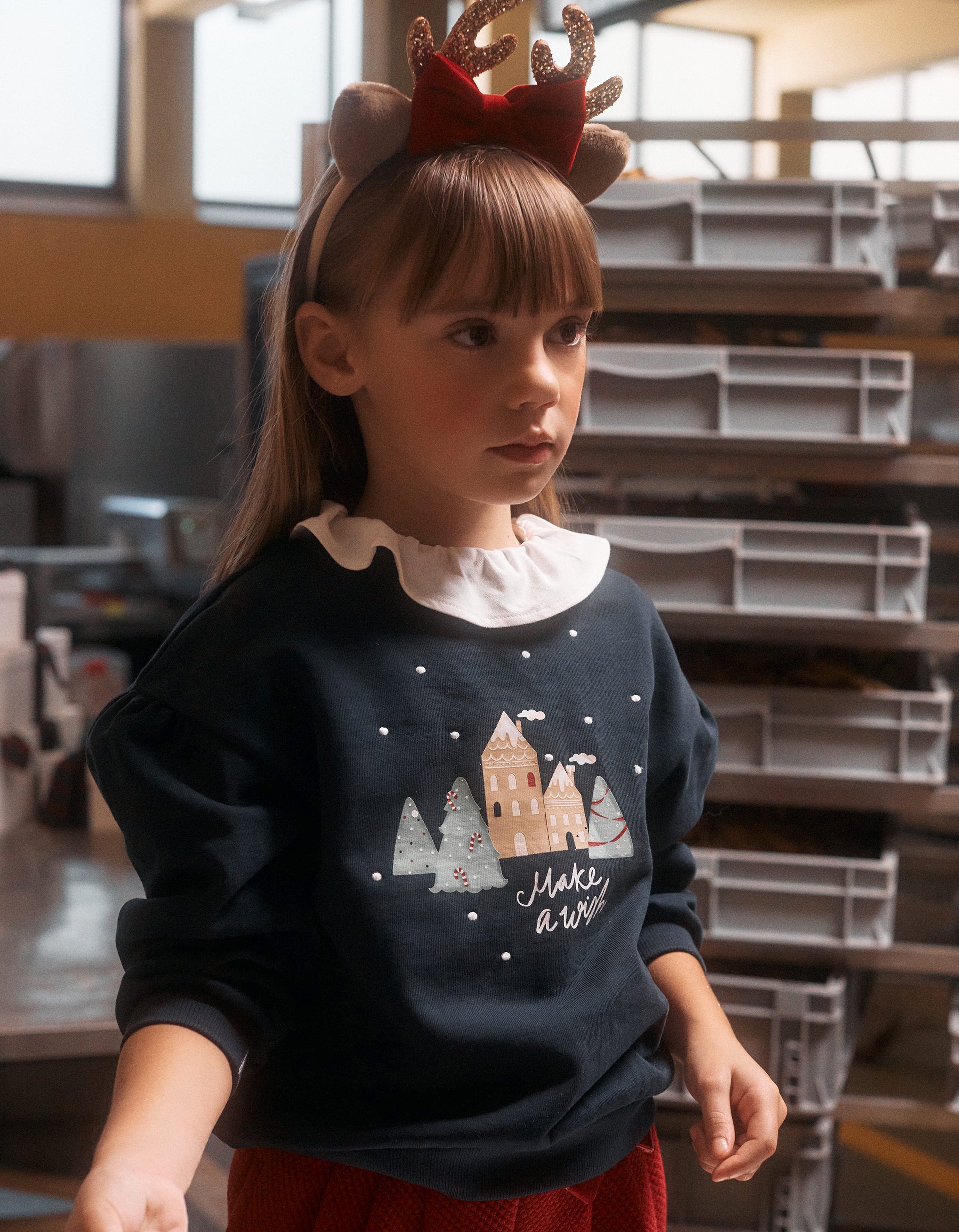 Brushed sweatshirt with Make a Wish print for girls, dark blue