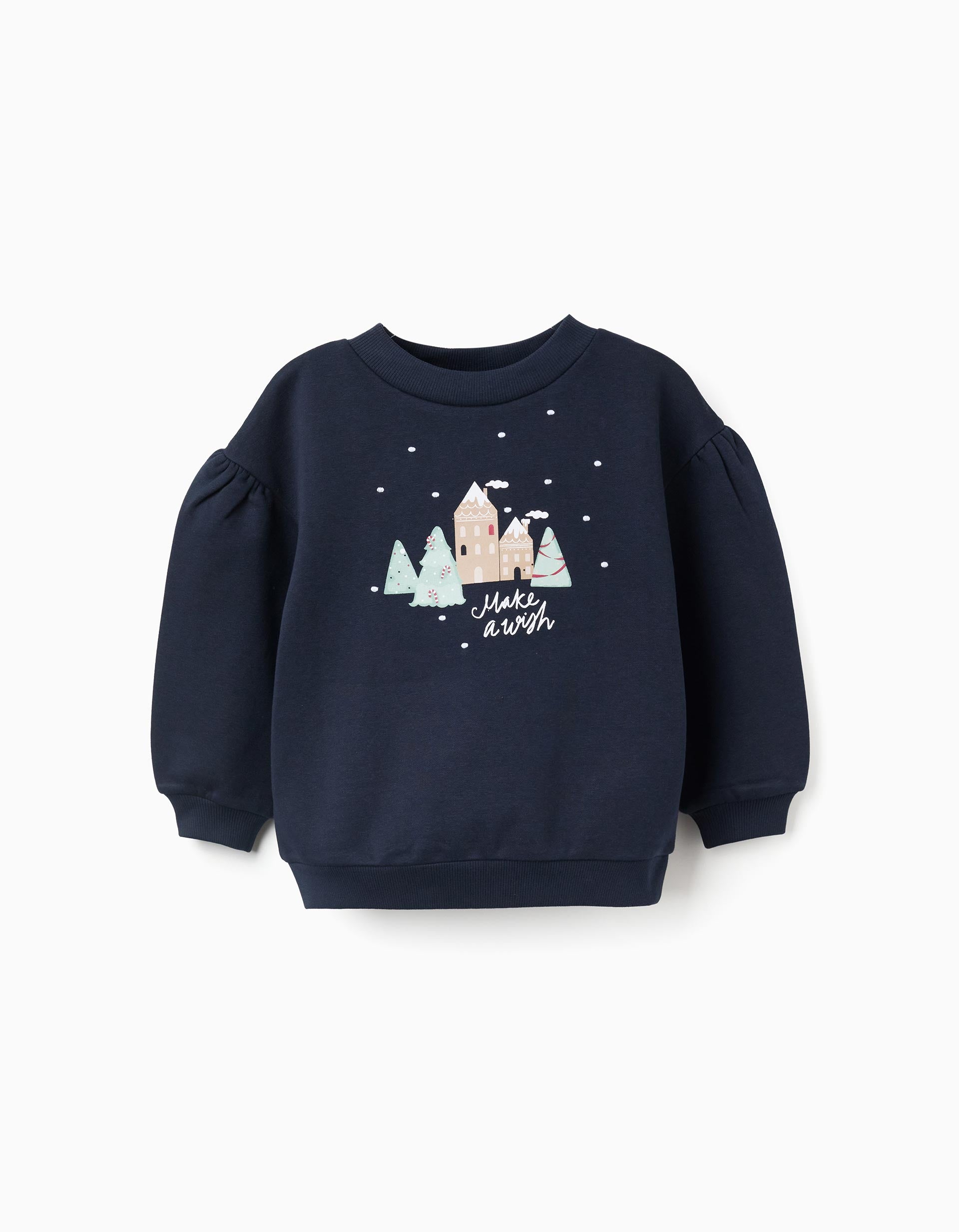 Brushed sweatshirt with Make a Wish print for girls, dark blue