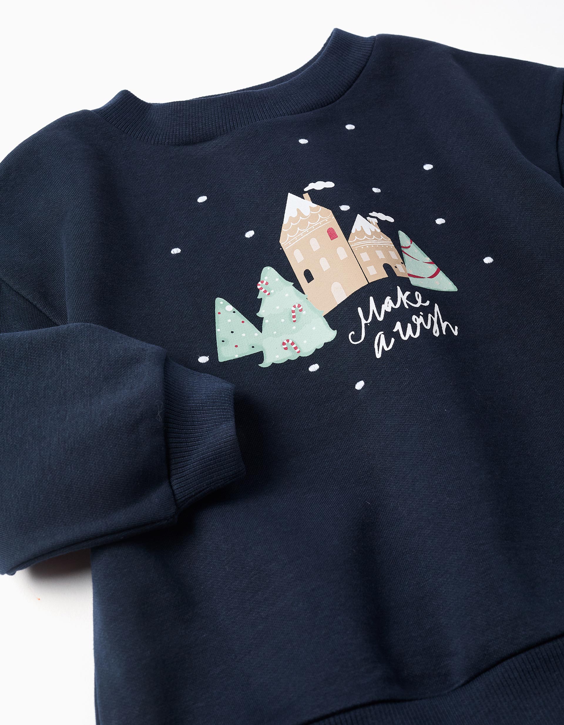 Brushed sweatshirt with Make a Wish print for girls, dark blue
