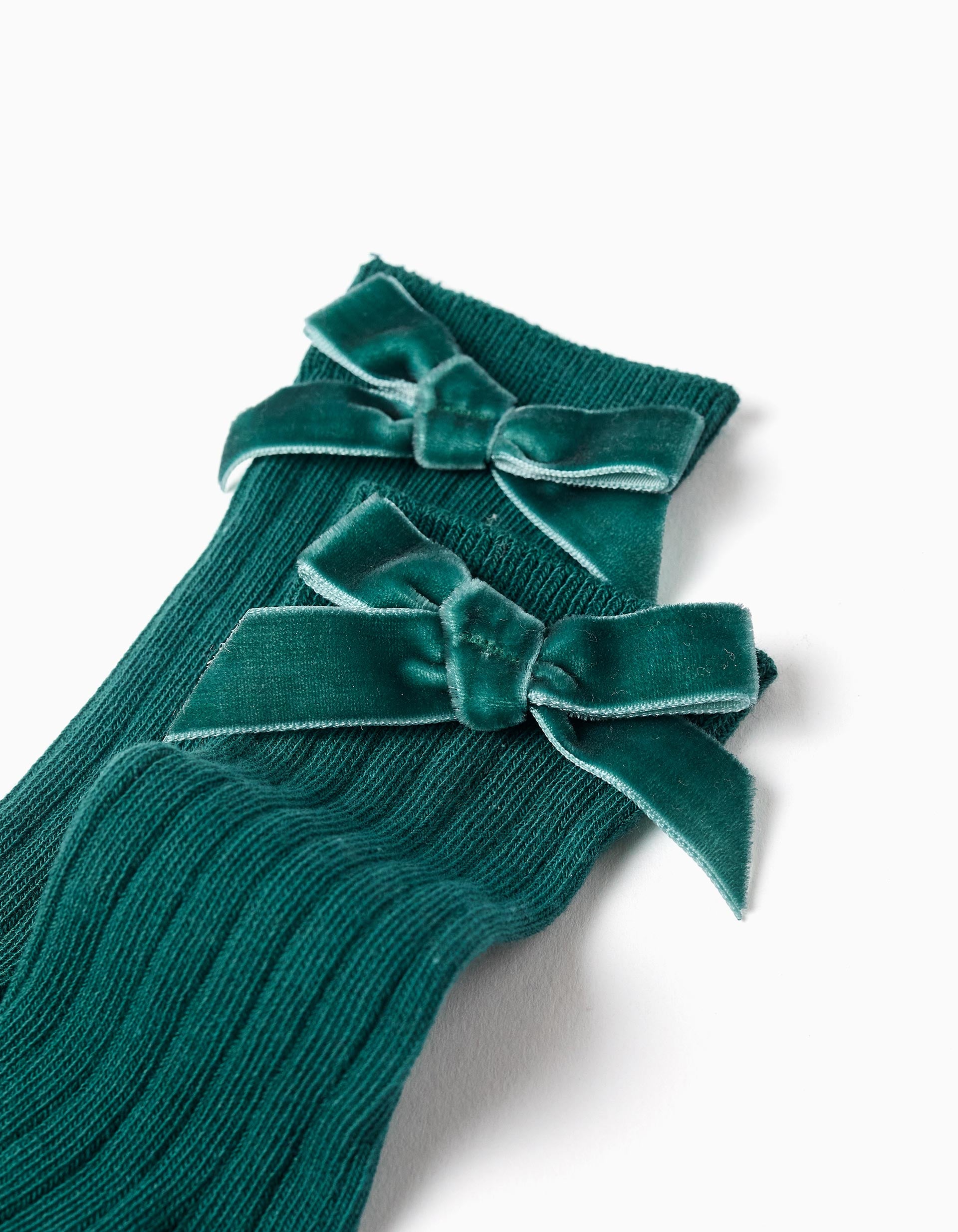 Ribbed knee high socks with bow for baby girls, dark green