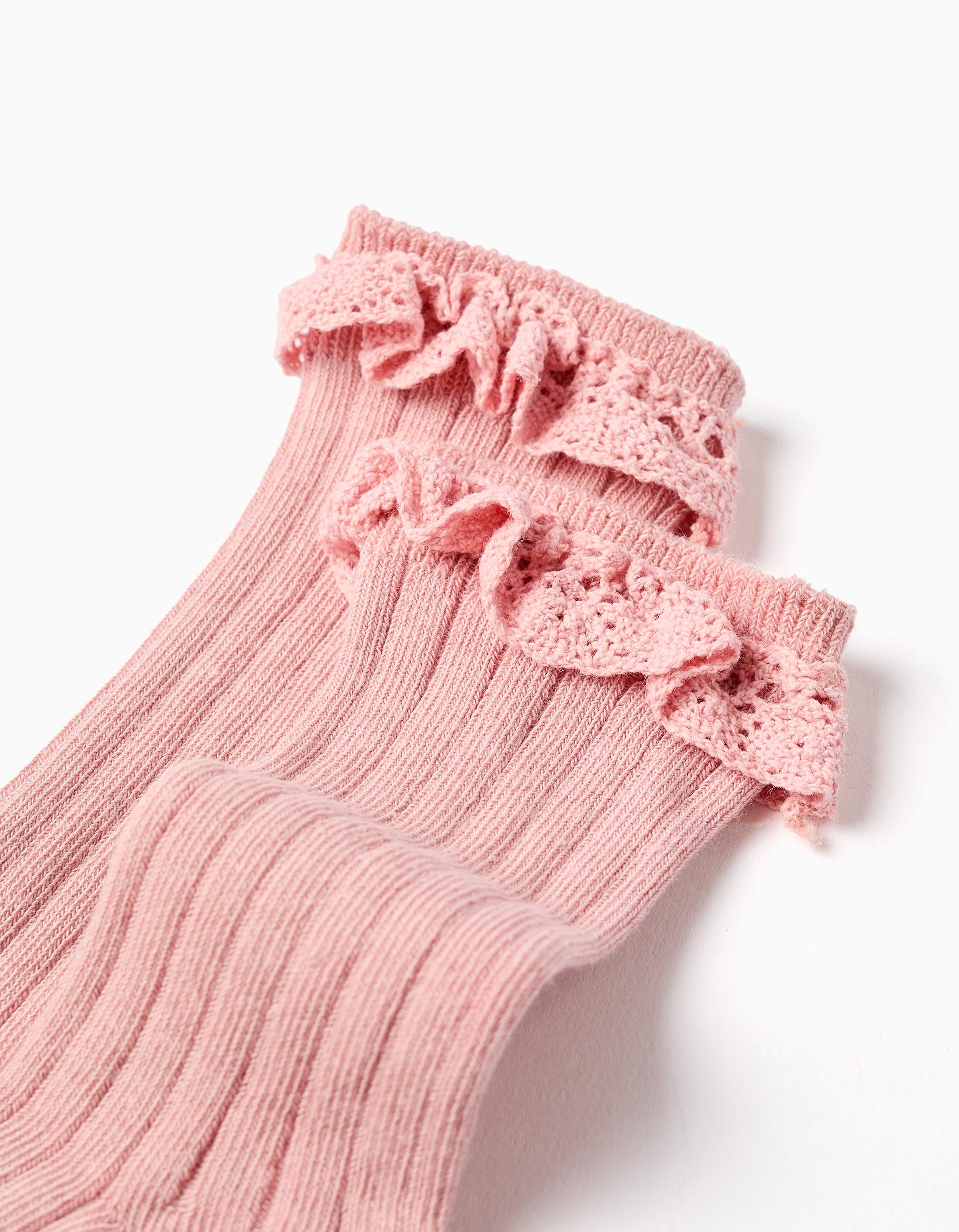 High socks with crochet ruffles for baby girls, light pink โ ZIPPY