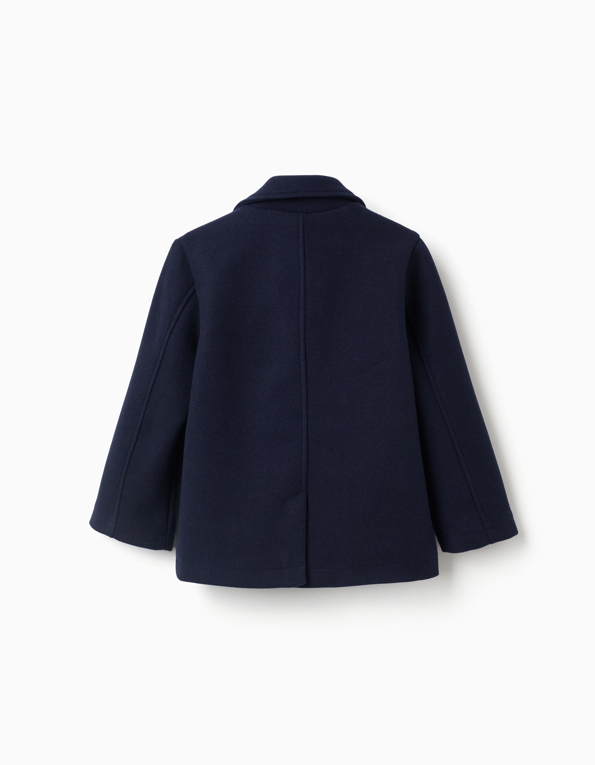 Wool effect coat with cross opening for boys, dark blue