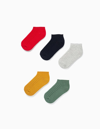 Pack de 5 Paires de Socquettes Côtelées Unies pour Garçon, Multicolore