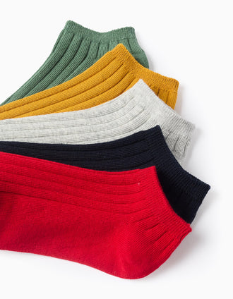 Pack de 5 Paires de Socquettes Côtelées Unies pour Garçon, Multicolore