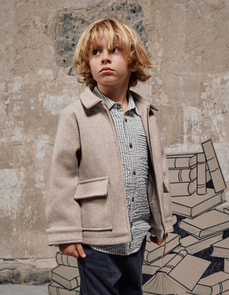 Abrigo efecto lana con cremallera y bolsillos 'B&S' para niño, beige
