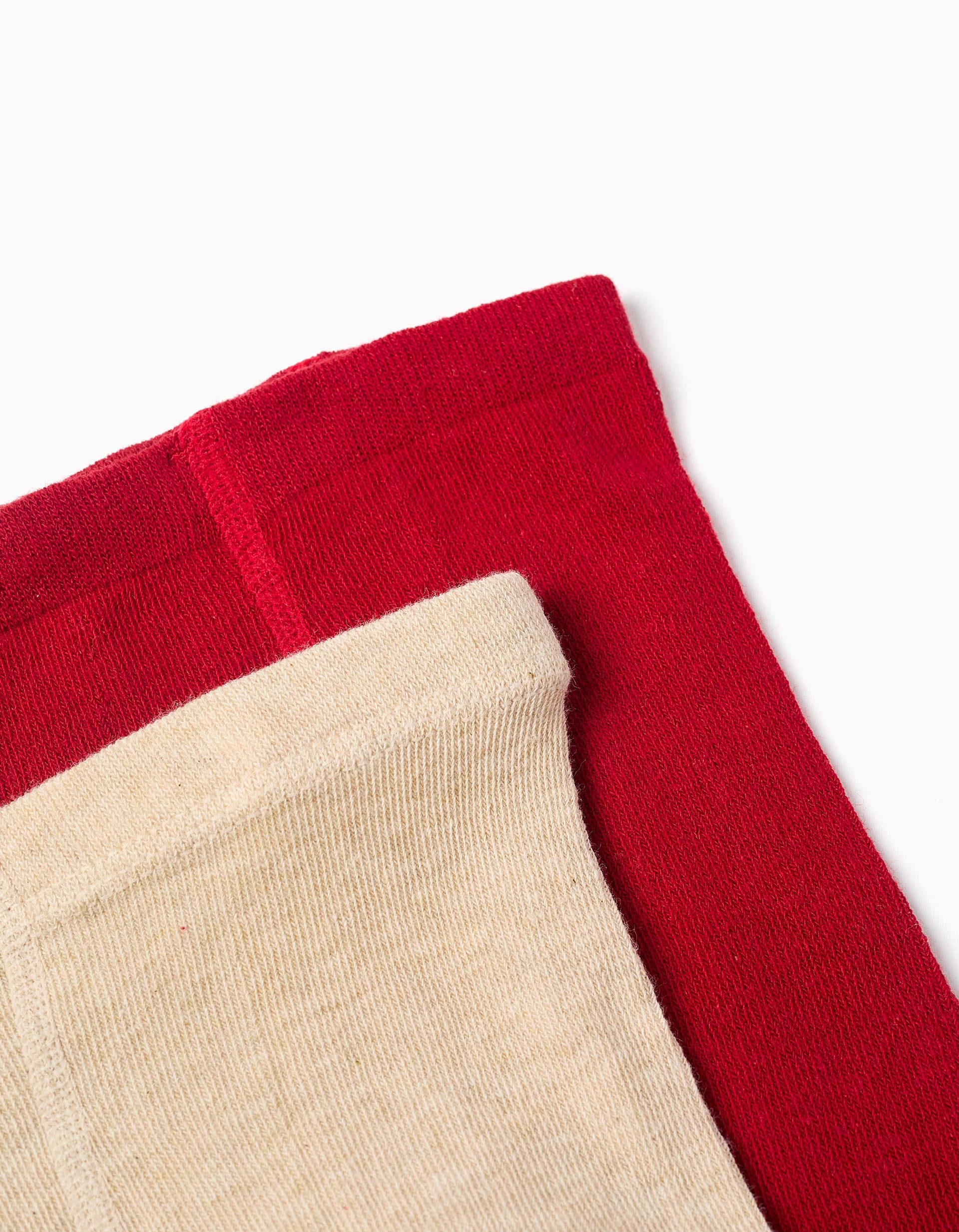 Pack of 2 tights ribbed/with motif for girls, beige/red