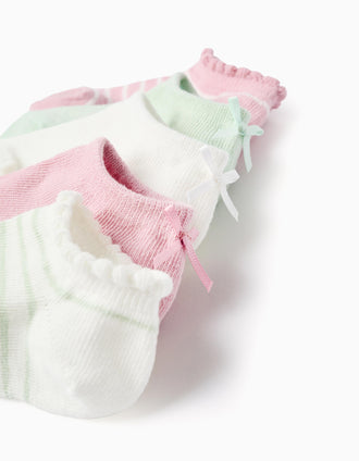 Pack of 5 Pairs of Ankle Socks with Bow/Stripes for Baby Girls, Multicolour
