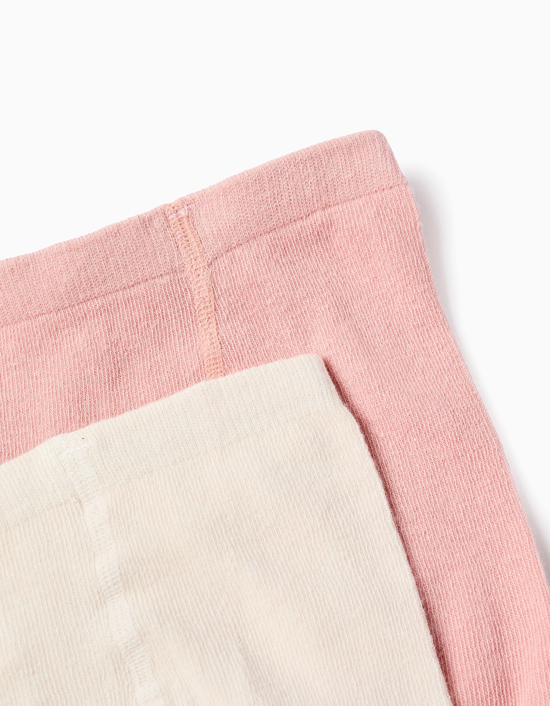 Pack of 2 ribbed/openwork knit tights for girls, pink/beige