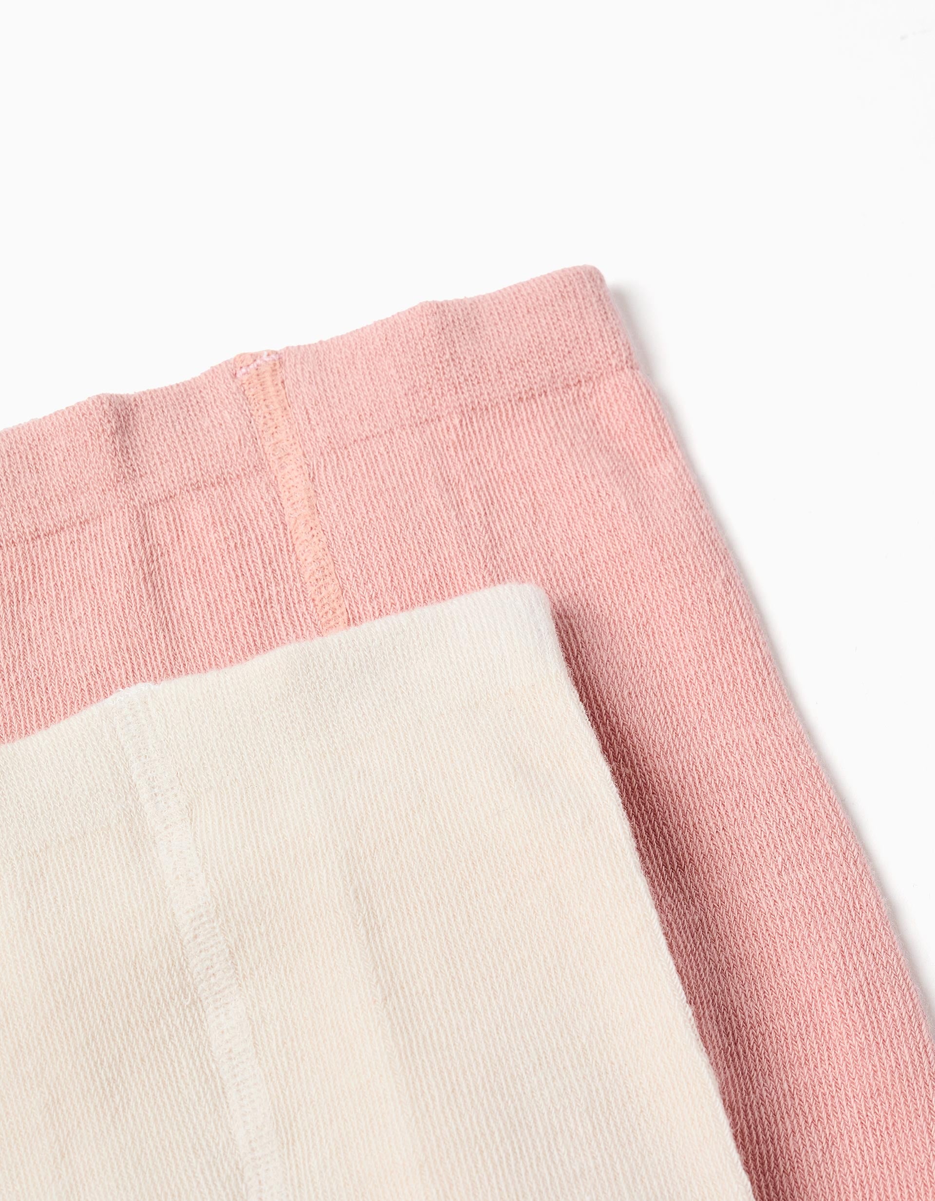 Pack of 2 ribbed/openwork knit tights for baby girls, pink/beige