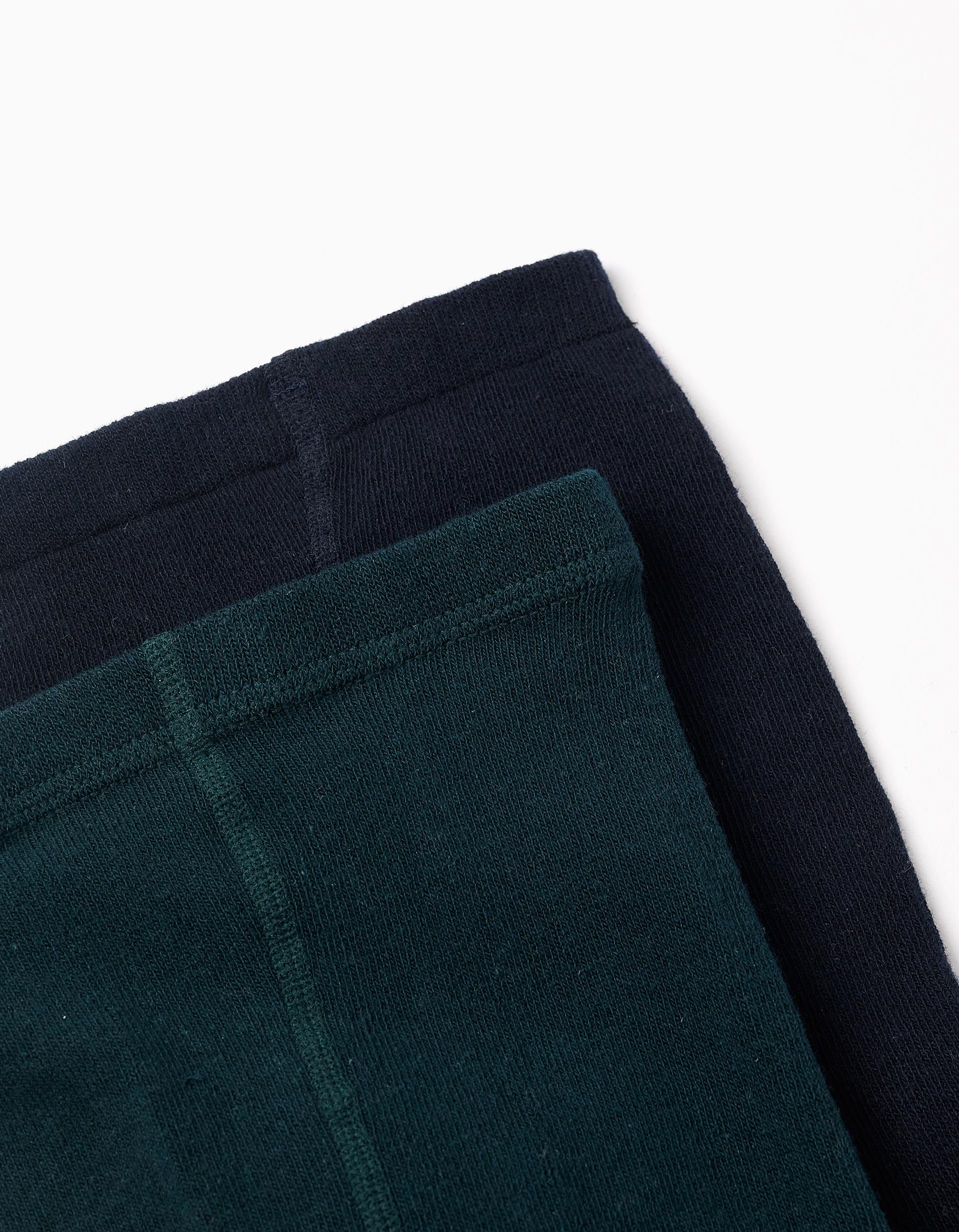 Pack de 2 collants côtelés/avec nœud pour bébé fille, bleu foncé/vert
