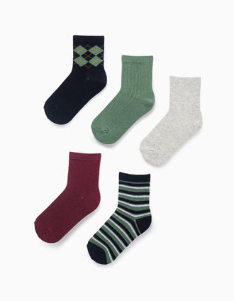 Pack 5 Paires de Chaussettes Rayées/Unies pour Garçon, Multicolore