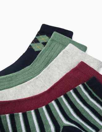 Pack 5 Paires de Chaussettes Rayées/Unies pour Garçon, Multicolore