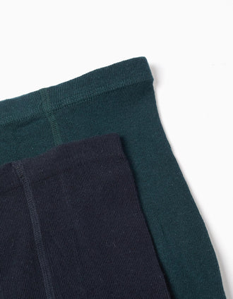 Pack of 2 tights ribbed/with bow for girls, dark blue/green