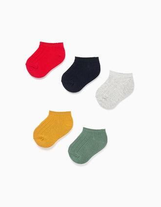 Pack de 5 Pares de Meias Curtas Caneladas para Bebé Menino, Multicolor