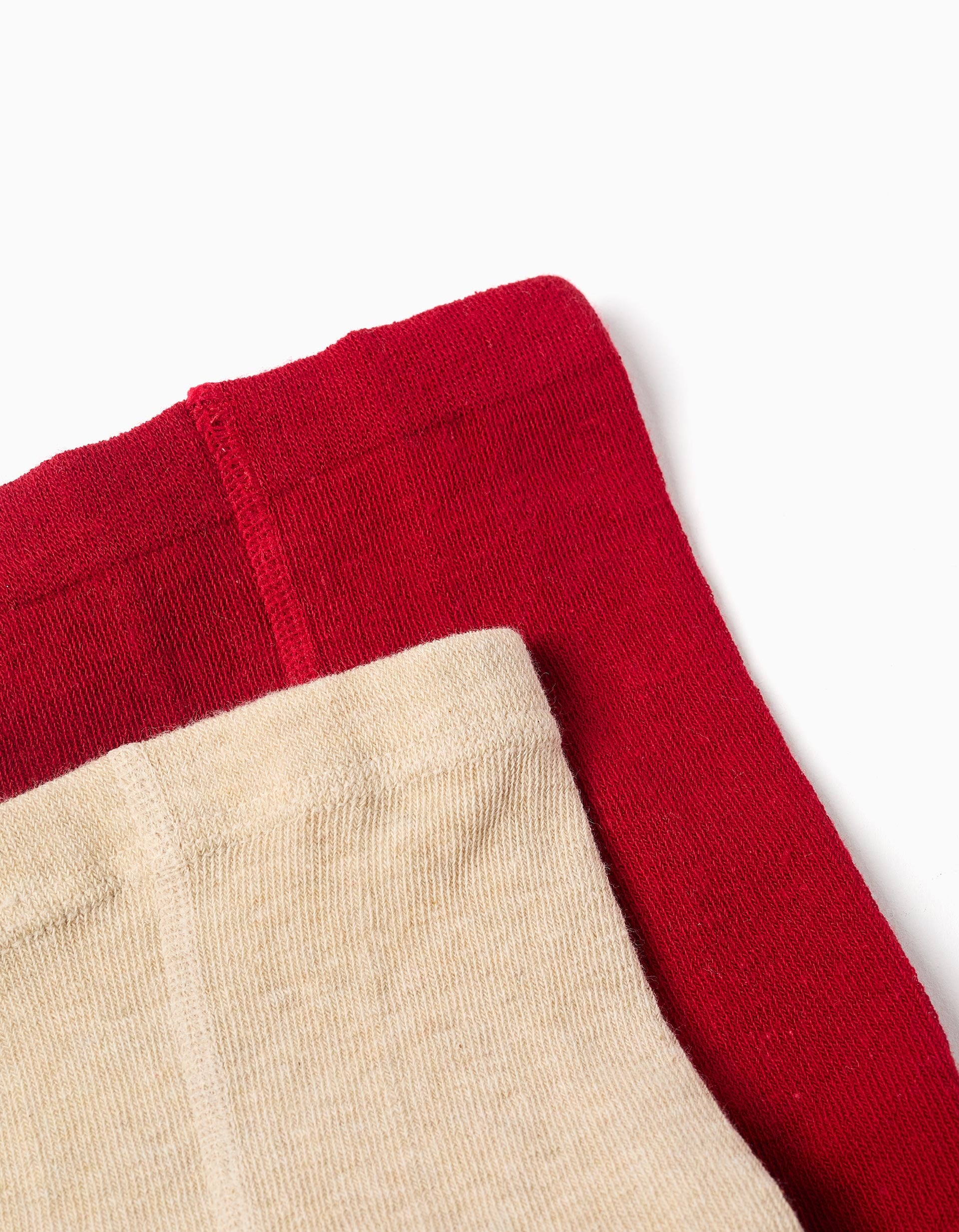 Lot de 2 collants côtelés/à motif pour bébé fille, beige/rouge