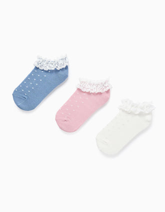 Pack of 3 Ankle Socks with Lurex and Lace for Girls, Multicolour
