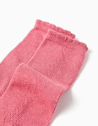 Calcetines Altos de Punto Calado con Caña Ondulada para Niña, Rosa