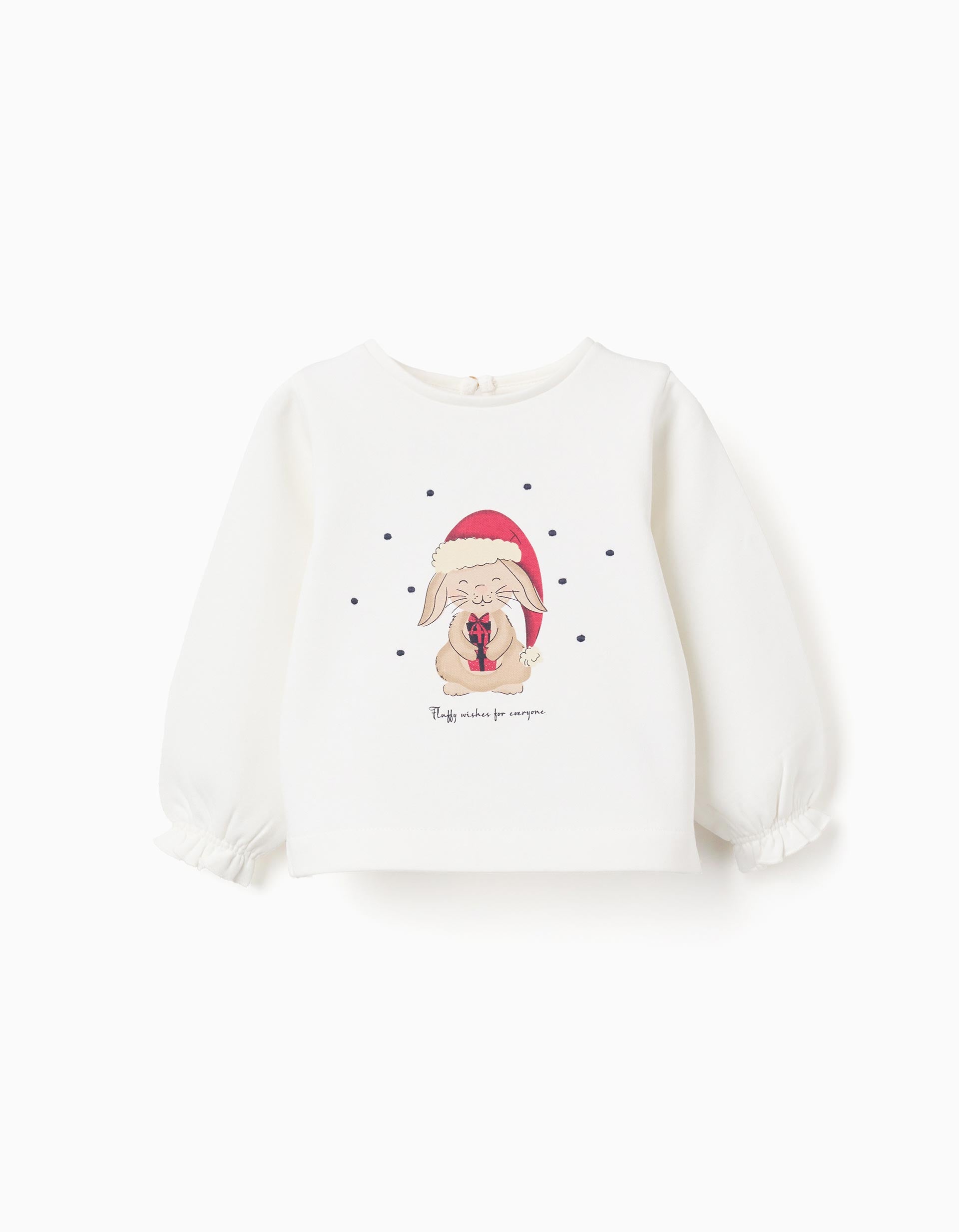 Sweat cardada com estampado de coelho de Natal para bebé menina, branco