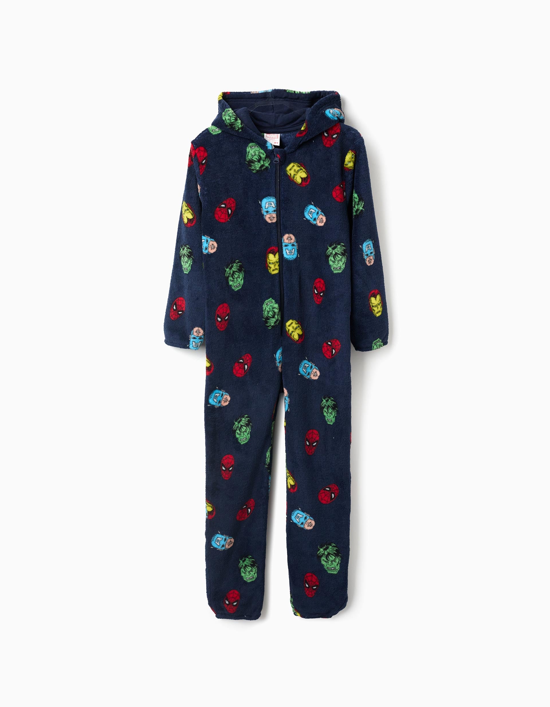 Coral fleece onesie with Marvel motif for babies and boys, dark blue