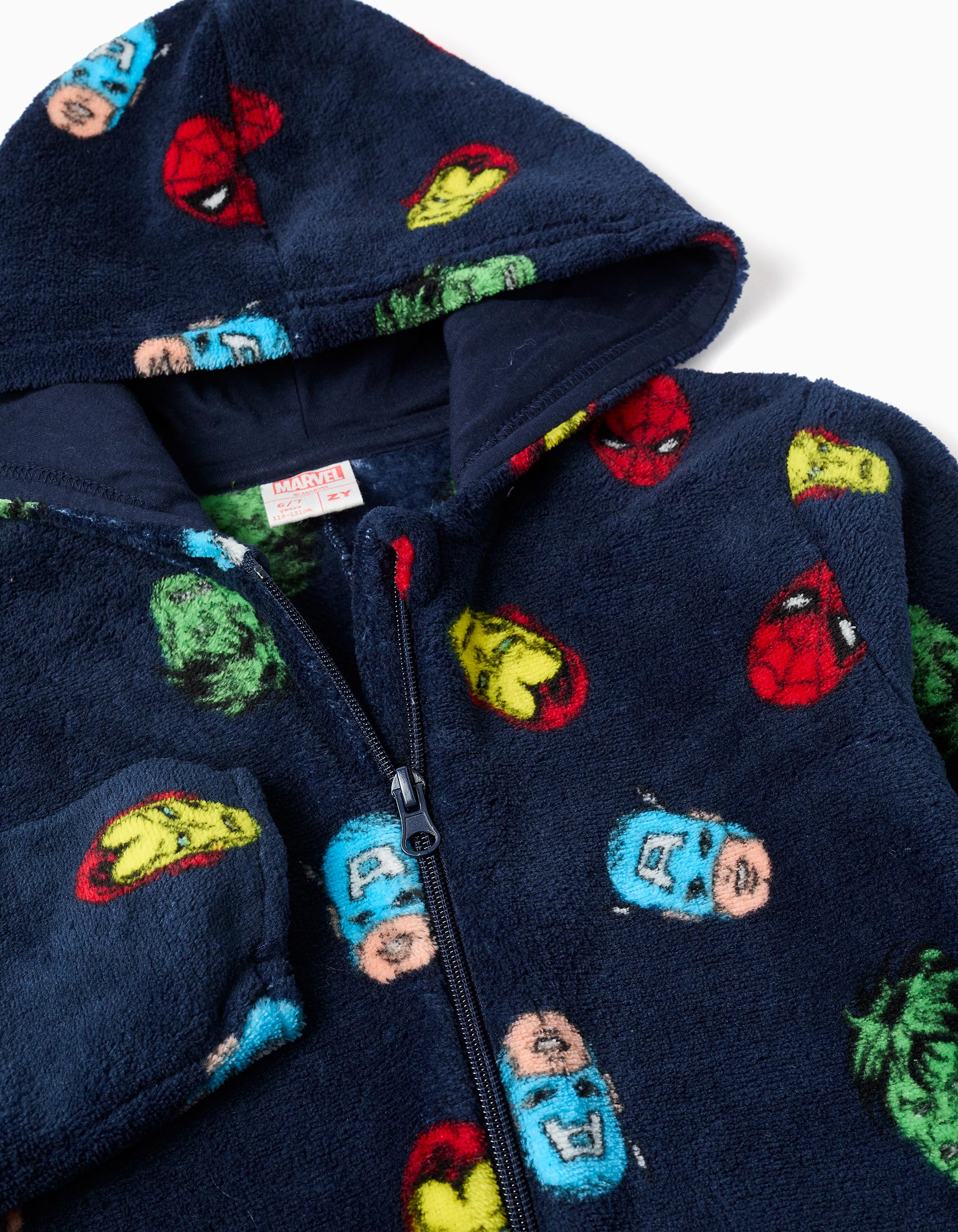 Coral fleece onesie with Marvel motif for babies and boys, dark blue
