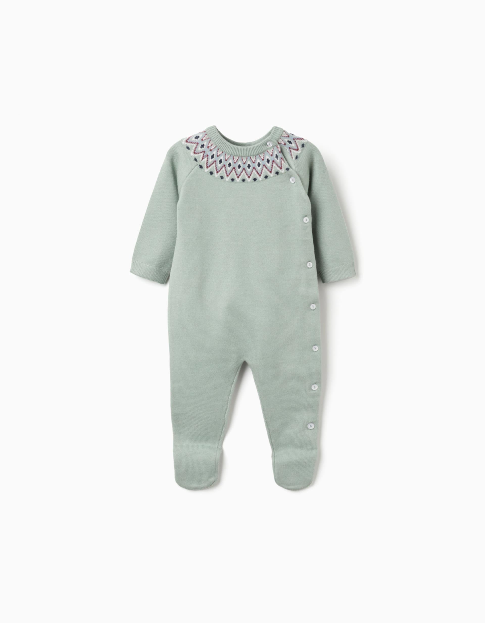Babygrow de malha com jacquard para recém-nascido, verde