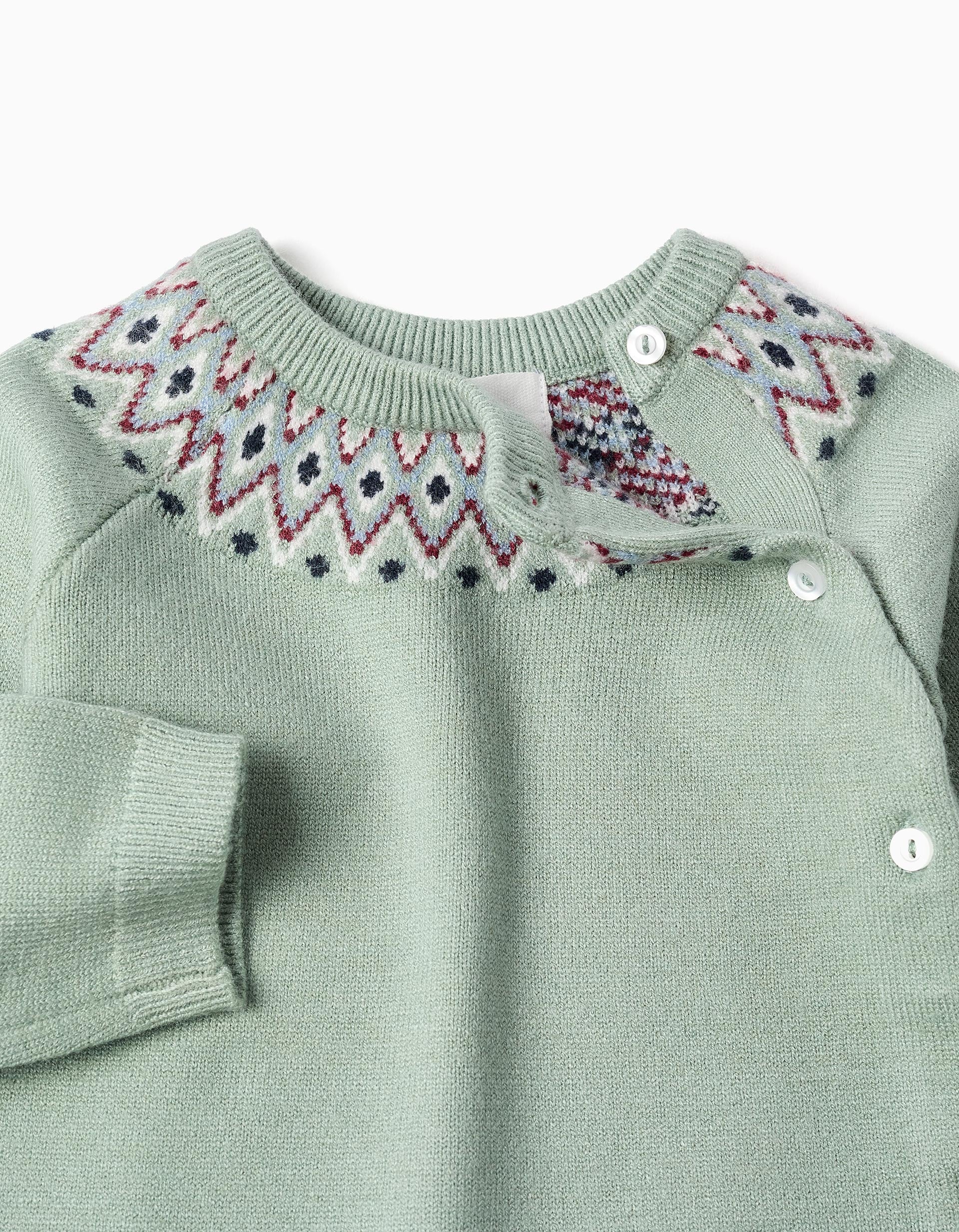 Babygrow de malha com jacquard para recém-nascido, verde