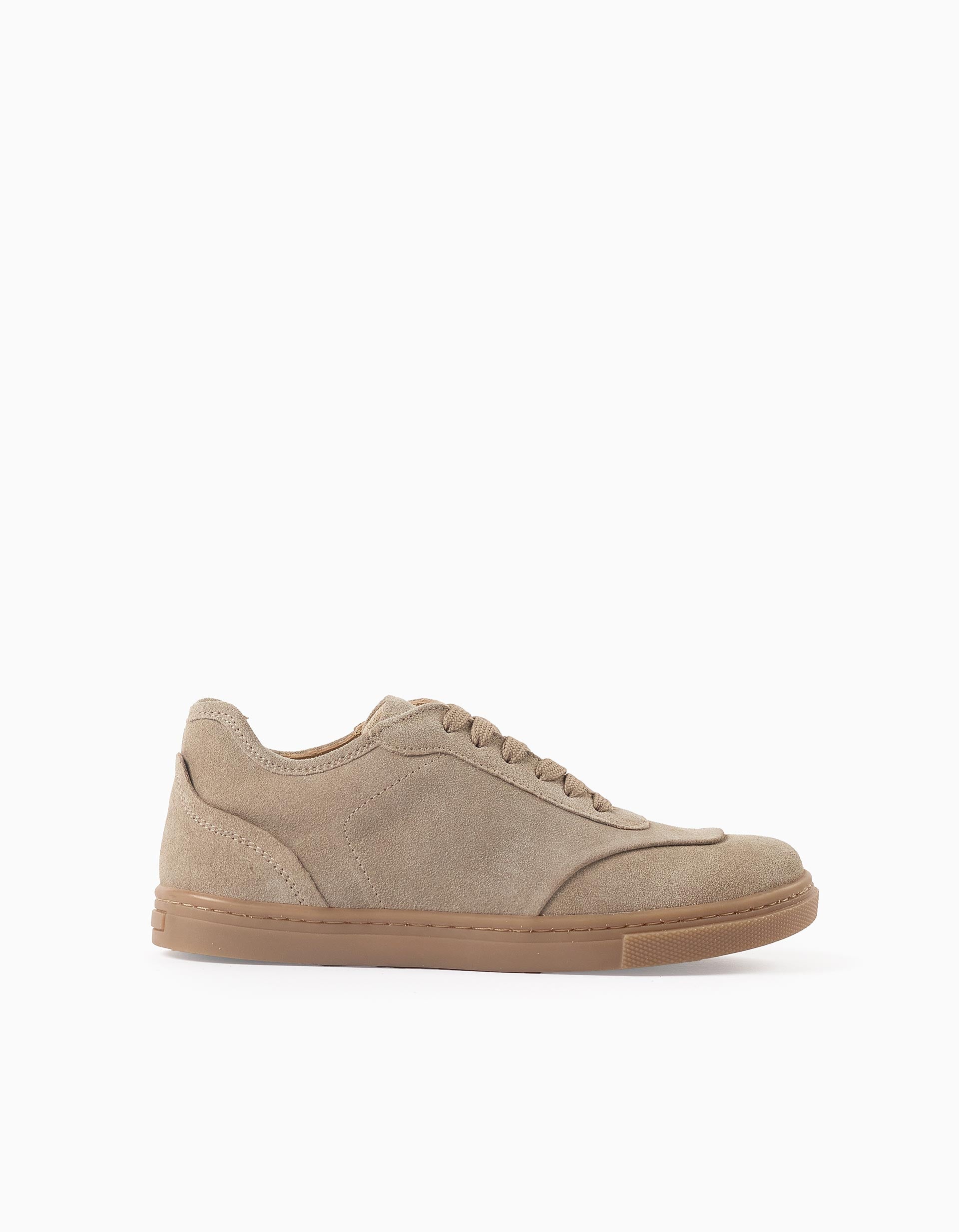 Suede trainers with laces for boys, beige