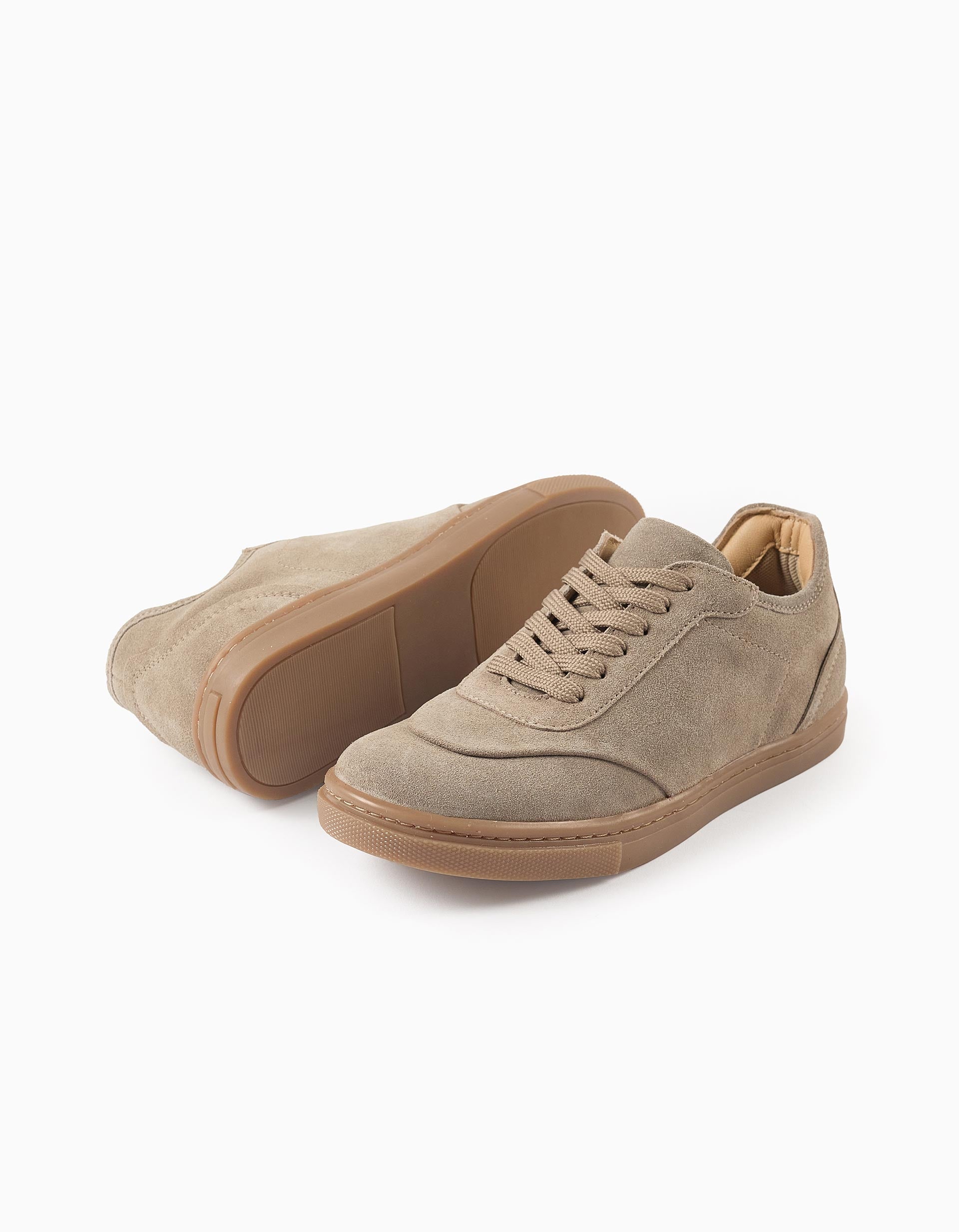 Suede trainers with laces for boys, beige