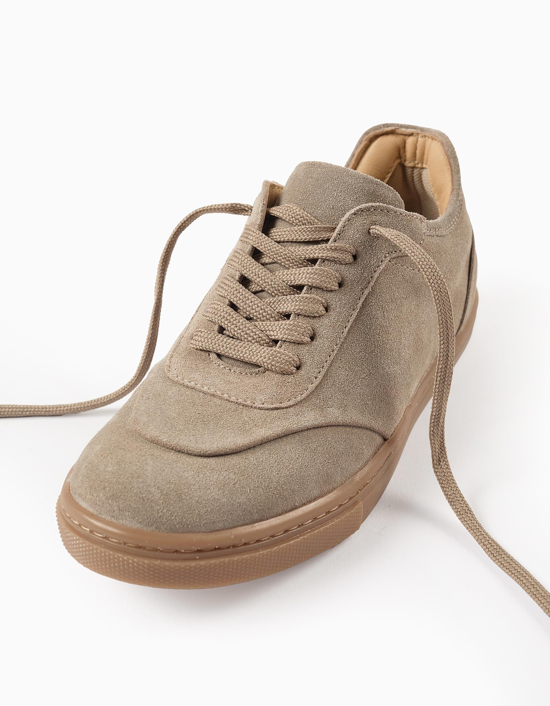 Suede trainers with laces for boys, beige