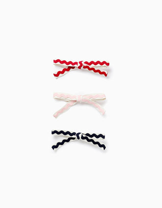Lote de 3 Horquillas con Cintas Griegas para Niñas, Blanco/Rojo/Rosa/Azul