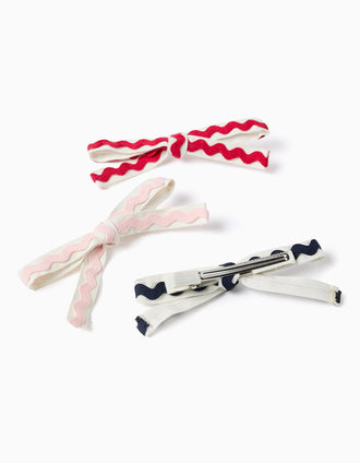 Lote de 3 Horquillas con Cintas Griegas para Niñas, Blanco/Rojo/Rosa/Azul