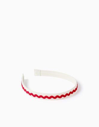 Diadema con Cintas Griegas para Niñas, Blanco/Rojo