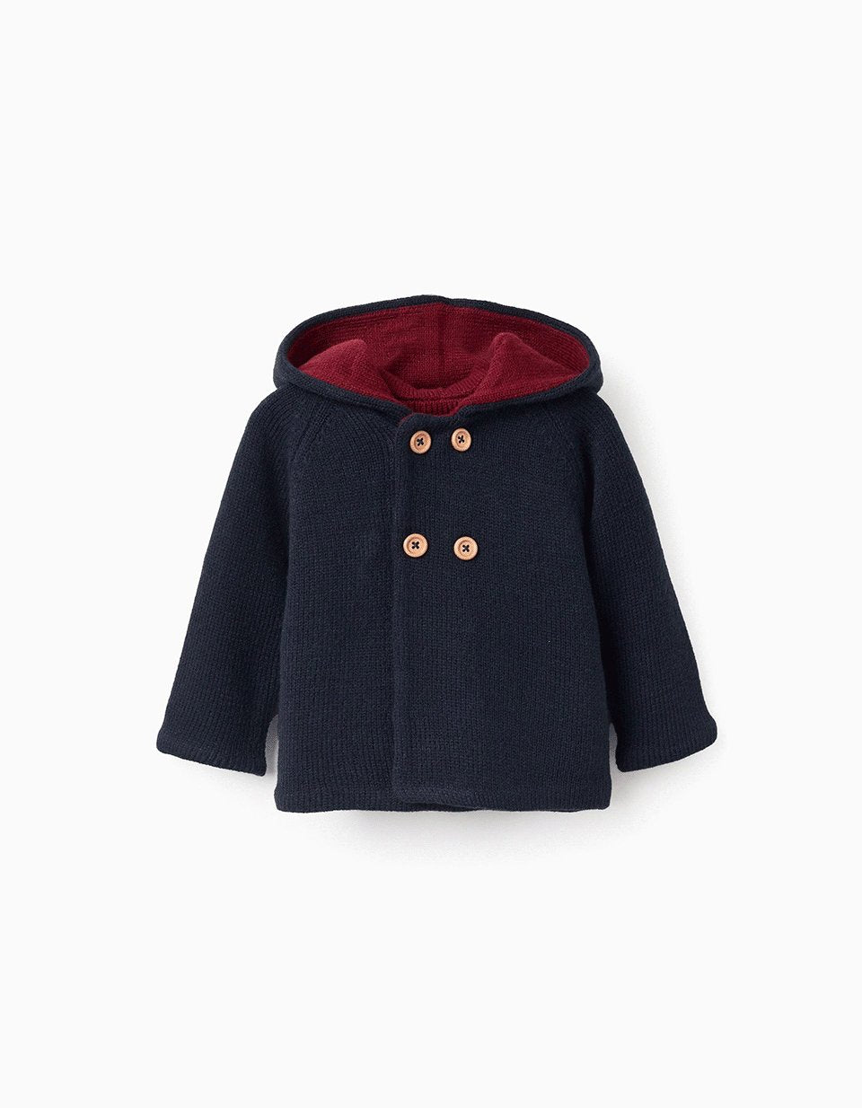 Casaco reversível de malha com capuz para recém-nascido, azul/vermelho