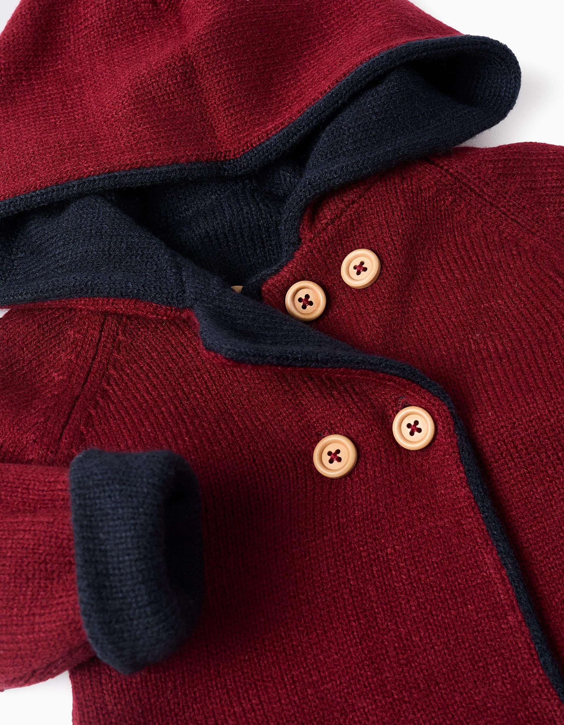 Casaco reversível de malha com capuz para recém-nascido, azul/vermelho