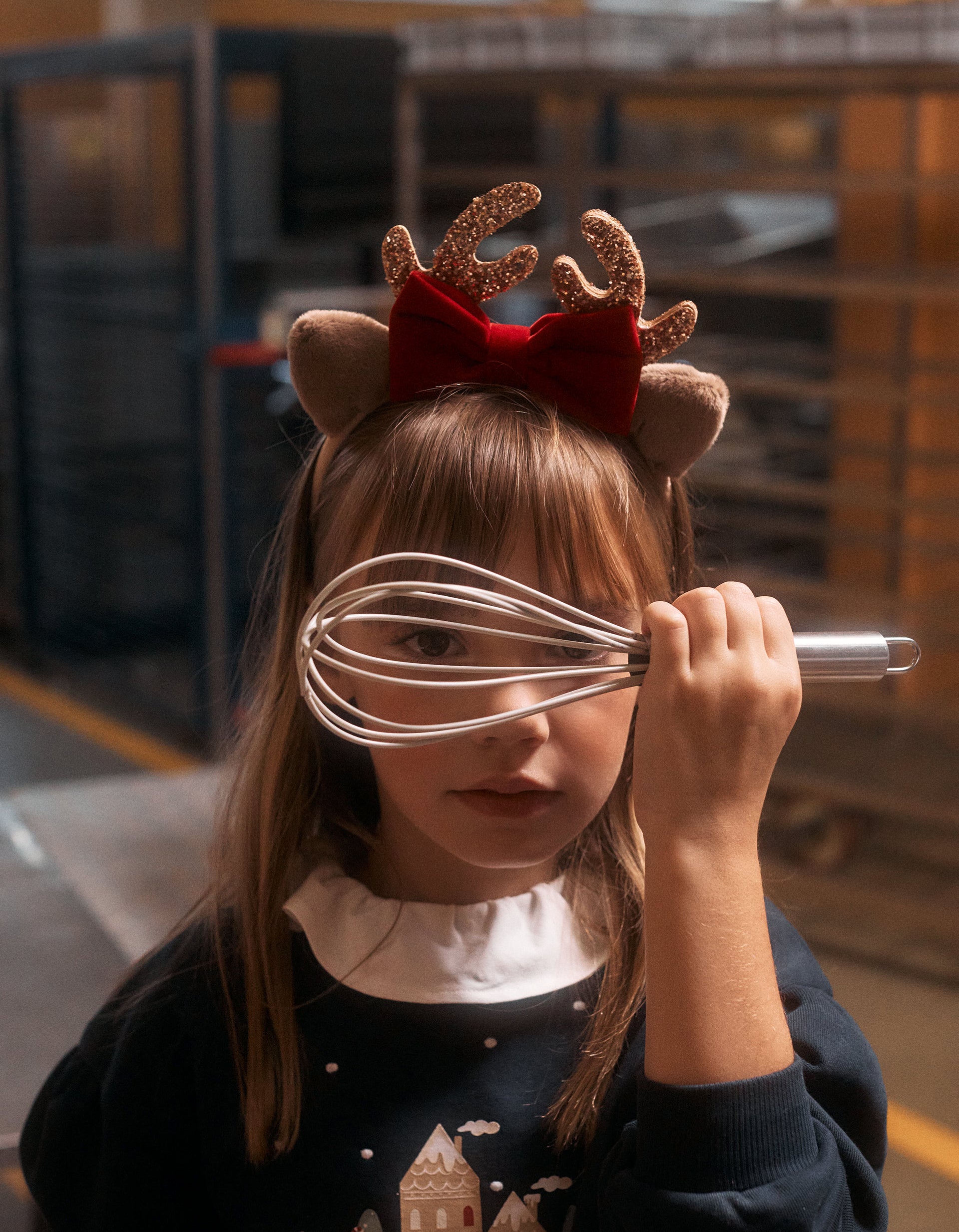 Velour Headband with Bow and Glitter for Babies and Girls 'Reindeer', Beige