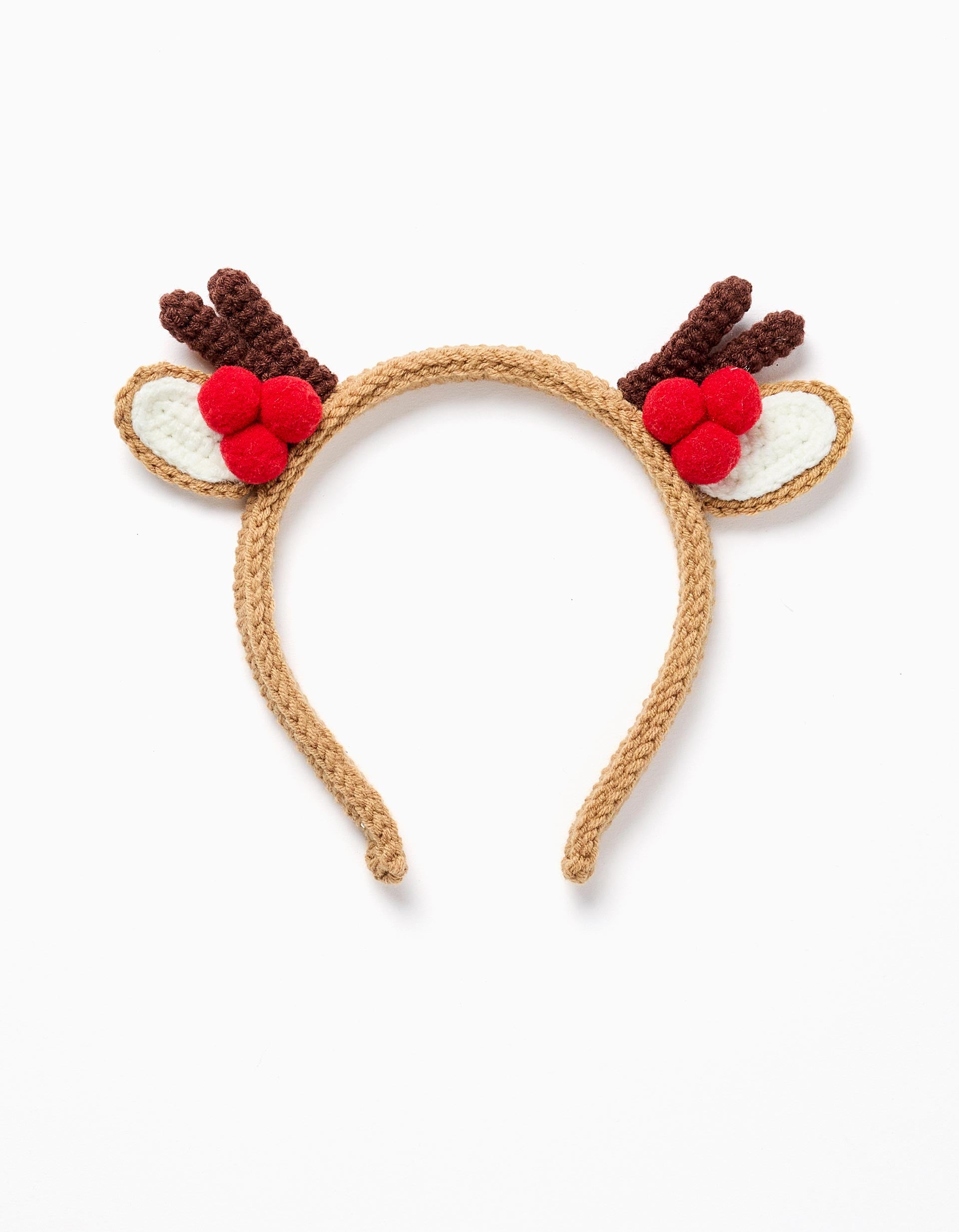 Knitted Headband with Pompoms for Babies and Girls 'Reindeer', Camel
